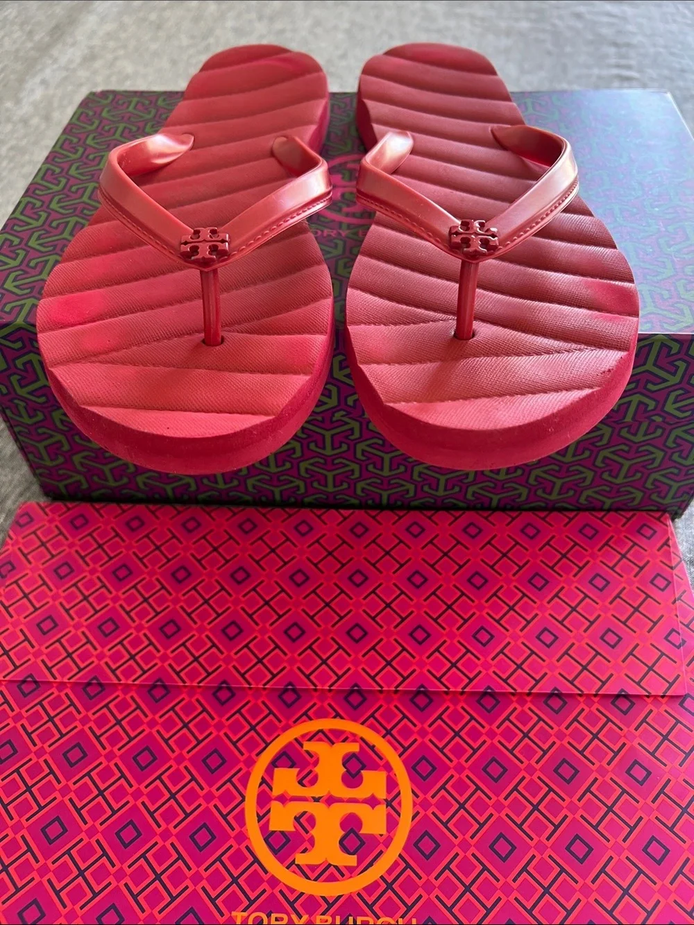 Tory Burch Kira Red Quilted Flip-Flop Sandals